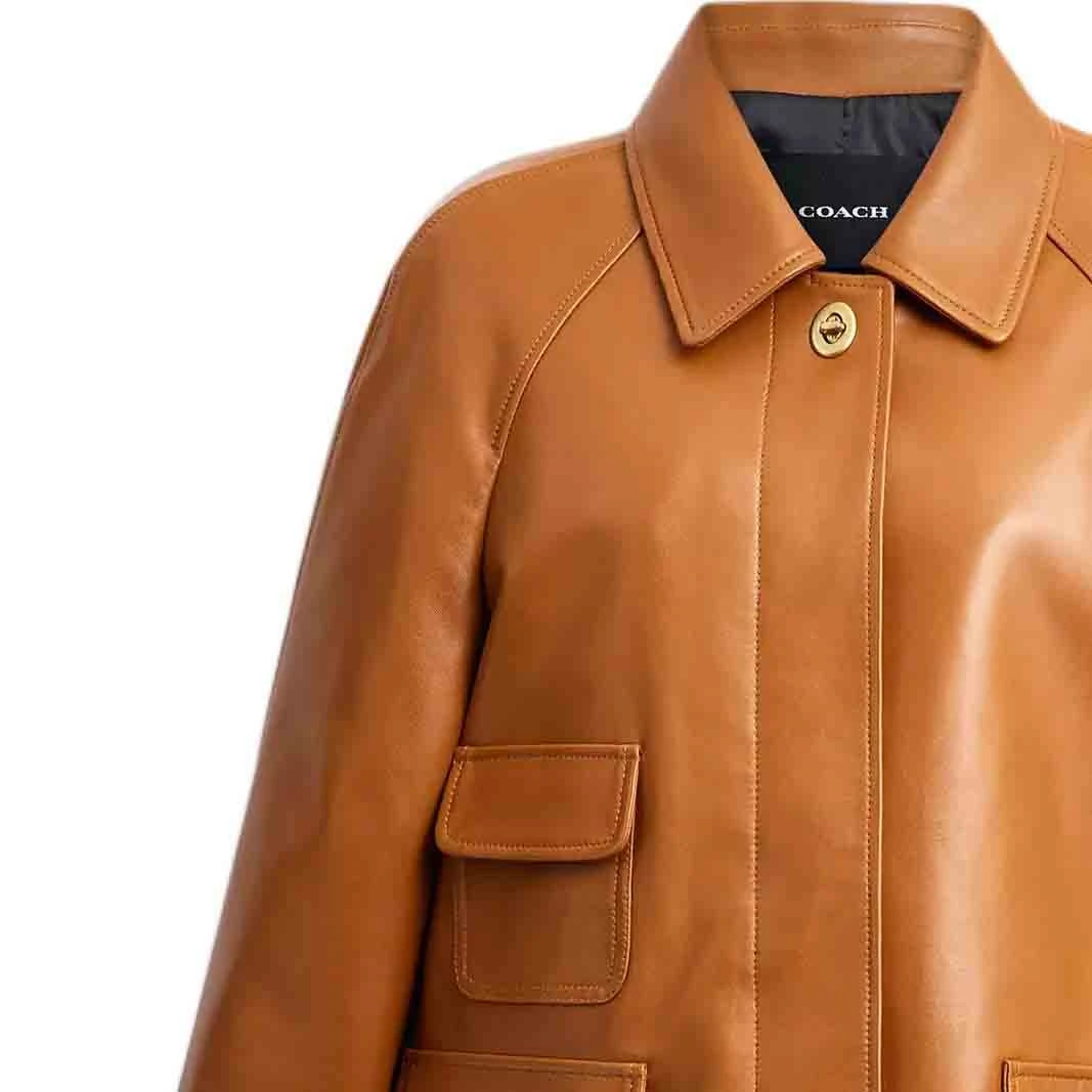 COACH Leather Jackets Women's Yellow Lapel Moderate Other