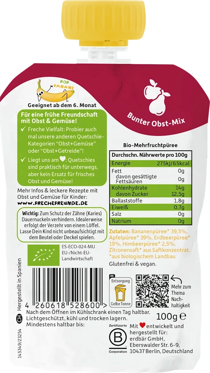 Quetschie Banane, Apfel, Erdbeere & Himbeere ab 6 Monaten, 100 g