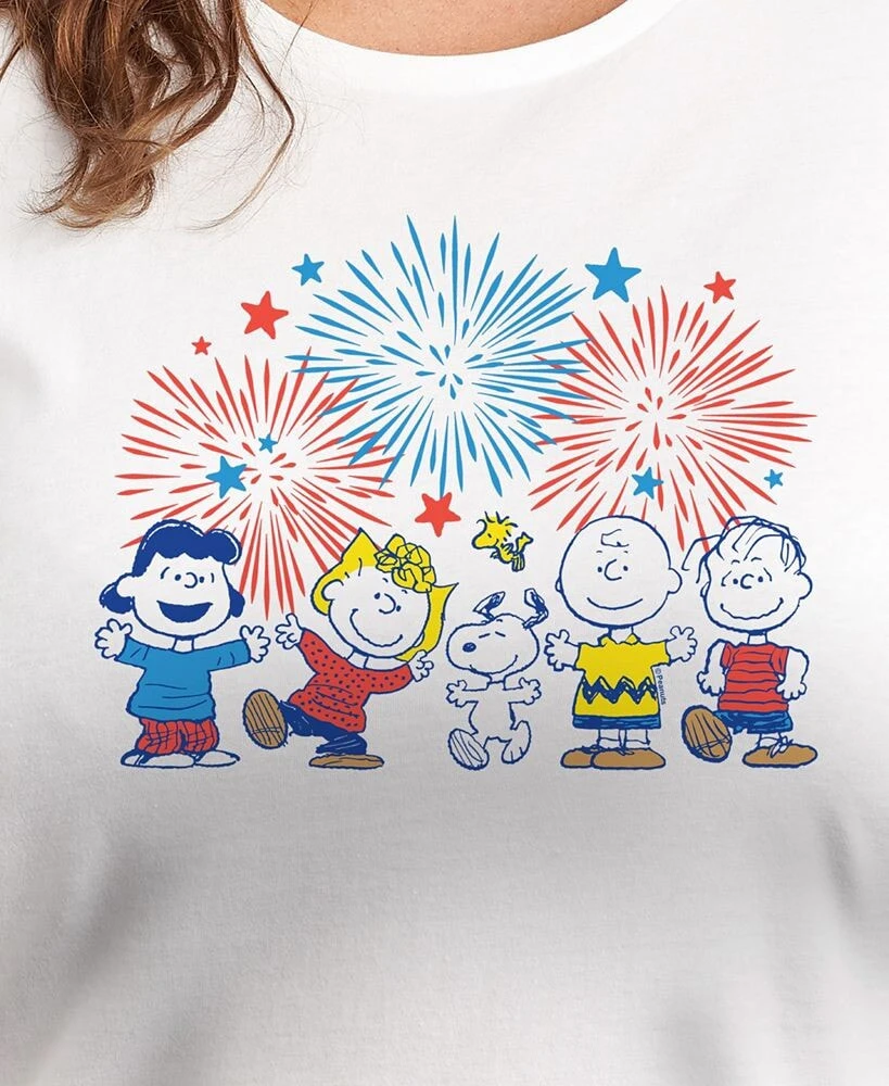 Hybrid Apparel trendy Plus Size Peanuts 4th of July Fireworks Graphic Crew Neck T-Shirt