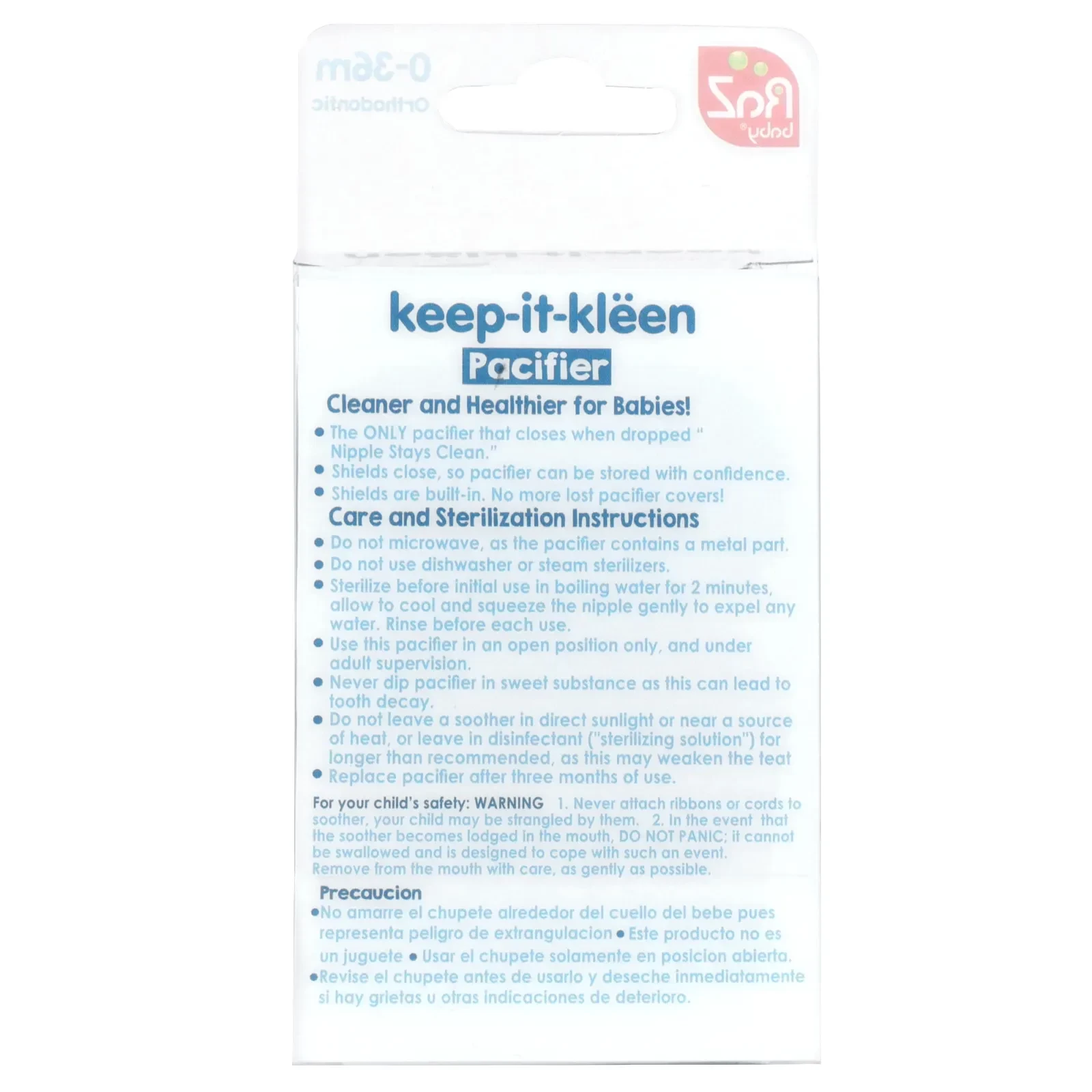 Keep-It-Kleen Pacifier, 0-36m, Blue & Gray, 2 Pacifiers