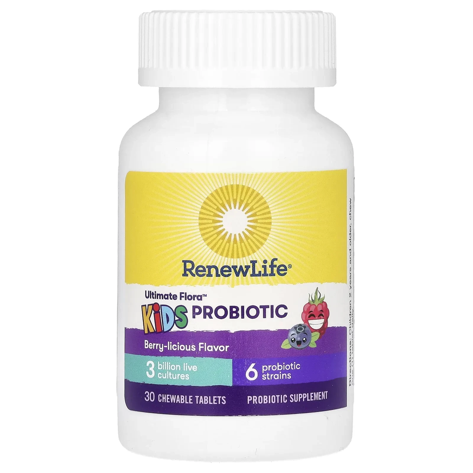 Ultimate Flora, Kids Probiotic, Berry-licious, 3 Billion Live Cultures, 30 Chewable Tablets