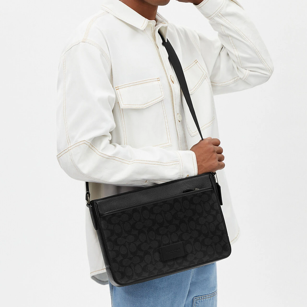 COACH DISTRICT Coated Canvas Shoulder Bag, Crossbody Bag Men's Charcoal & Black