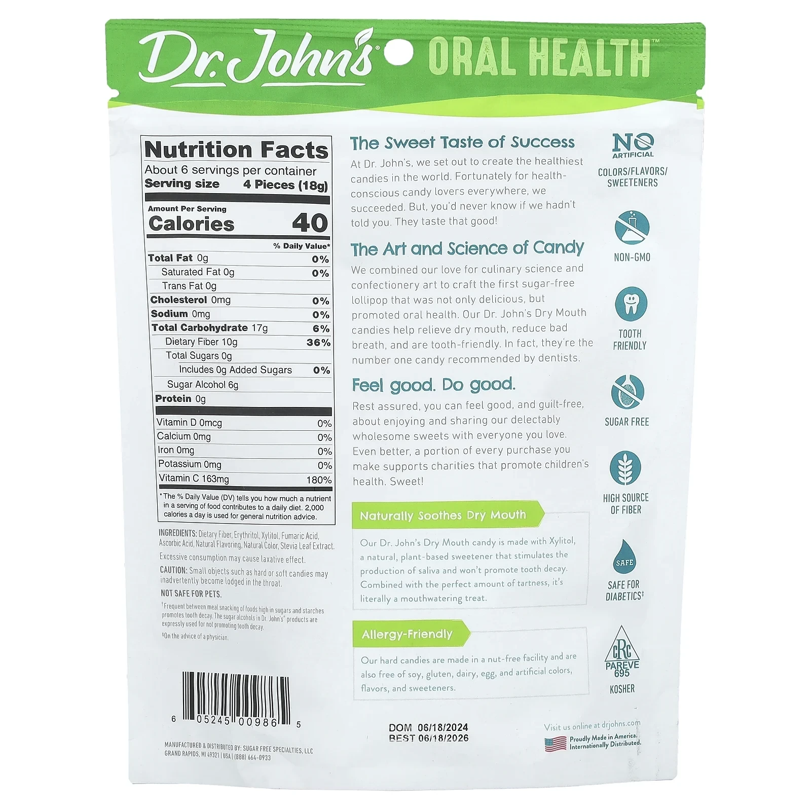 Oral Health™, Dry Mouth Drops, + Xylitol, Tart Cherry, Sugar Free, 24 Individually Wrapped Candies, 3.85 oz (109 g)