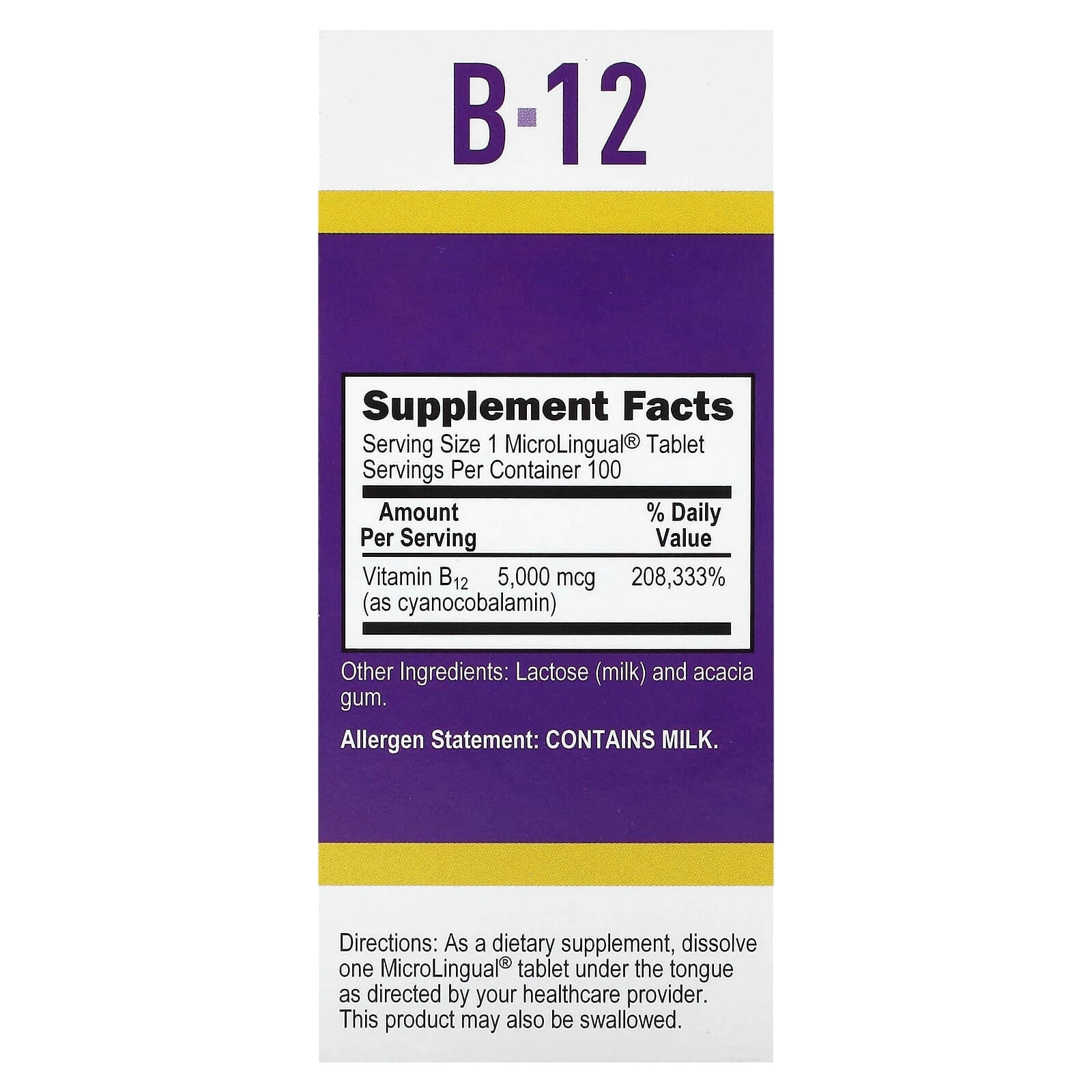 B-12 (Cyanocobalamin), 5,000 mcg, 100 MicroLingual Instant Dissolve Tablets