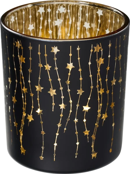 Glaskerzenhalter Sternenketten, schwarz-gold,...